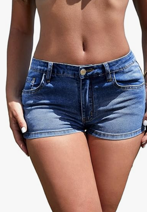 WDIRARA Women's Low Waist Button Skinny Denim Shorts Streetwear Stretch Shorts
