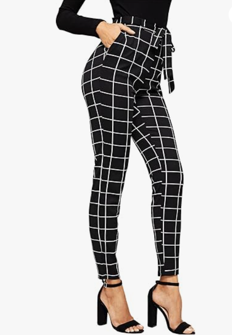 WDIRARA Women's Stretchy Plaid Print Pants Soft Skinny Regular Fashion Leggings